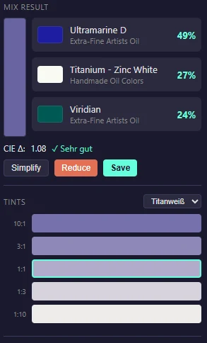 Reduzierte Farbmischung auf 3 Farben